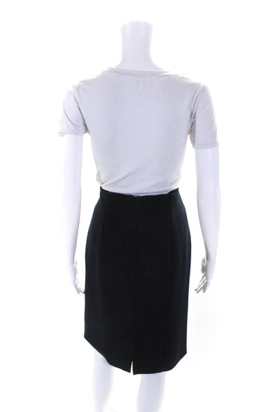 Gerard Darel Womens Stretch Crepe Mid Rise Zip Up Pencil Skirt Navy Blue Size 42