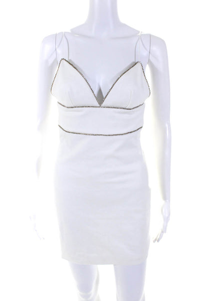 Meshki Womens Crystal Trim Spaghetti Strap Lined Mini Dress White Size S