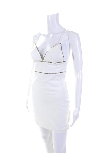 Meshki Womens Crystal Trim Spaghetti Strap Lined Mini Dress White Size S