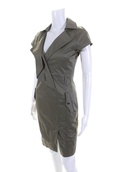 Karen Millen Women's Collared Sleeveless A-Line Mini Dress Khaki Size 2