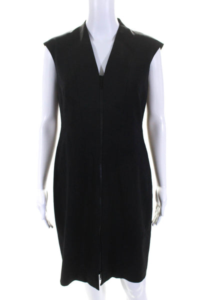 Lafayette 148 New York Womens V-Neck Sleeveless Full Zip Mini Dress Black Size 4
