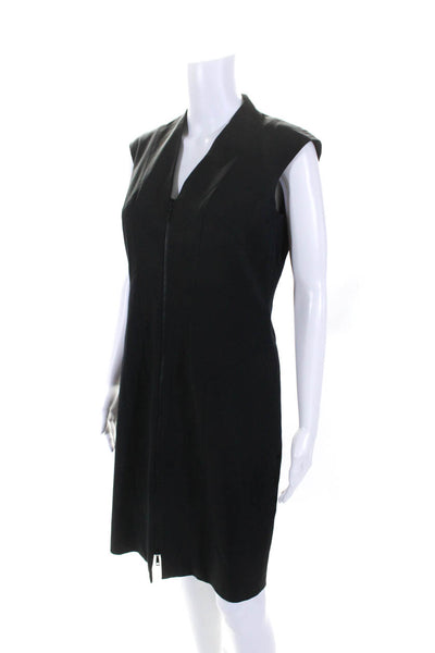 Lafayette 148 New York Womens V-Neck Sleeveless Full Zip Mini Dress Black Size 4