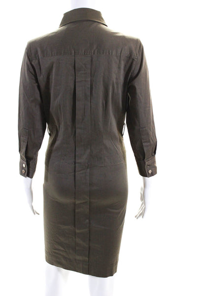 Etcetera Womens Cotton 3/4 Sleeve Button Down Shirt Dress Olive Green Size 4