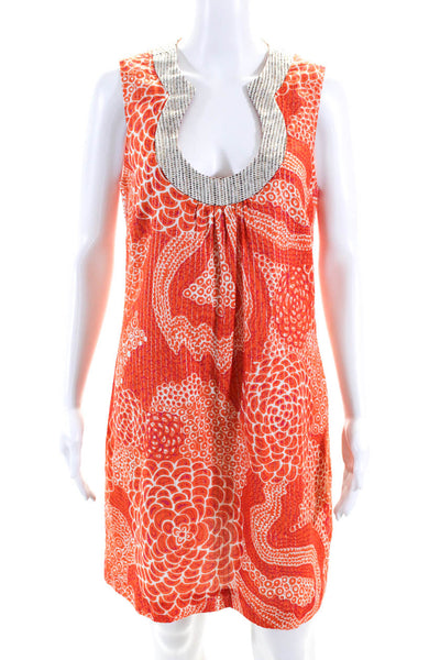Trina Turk Womens Cotton Metallic Print Sleeveless Tunic Dress Orange Size 8