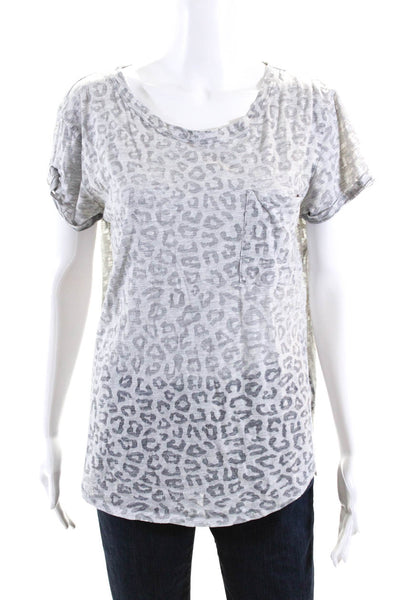 Rebecca Taylor Womens Animal Print Tee Shirt Gray Cotton Size Medium