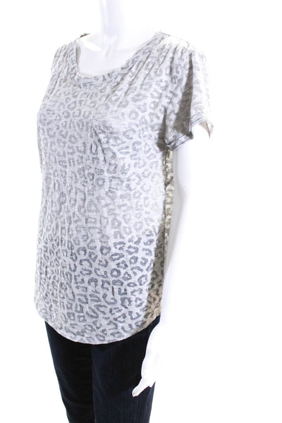 Rebecca Taylor Womens Animal Print Tee Shirt Gray Cotton Size Medium