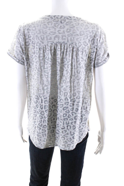 Rebecca Taylor Womens Animal Print Tee Shirt Gray Cotton Size Medium