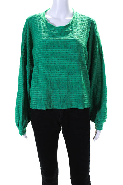 Lanston Sport Womens Ruched Long Sleeve Round Neck Pullover Top Green Size  S