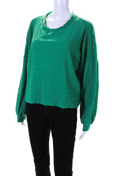 Lanston Sport Womens Ruched Long Sleeve Round Neck Pullover Top Green Size  S