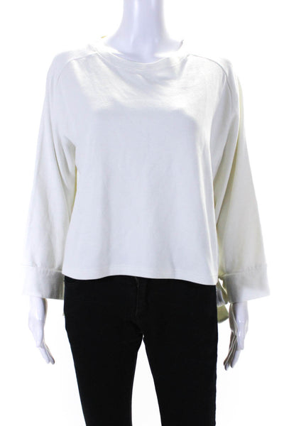 Varley Womens Cotton Round Neck Tied Long Sleeve Pullover Top White Size S