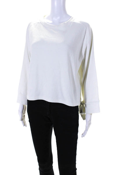 Varley Womens Cotton Round Neck Tied Long Sleeve Pullover Top White Size S