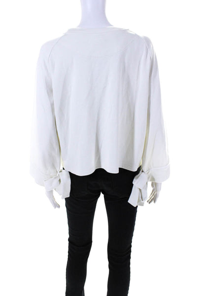 Varley Womens Cotton Round Neck Tied Long Sleeve Pullover Top White Size S