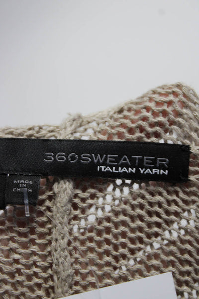 360 Sweater Womens Linen Frayed Open Front Short Sleeve Sweater Beige Size XS