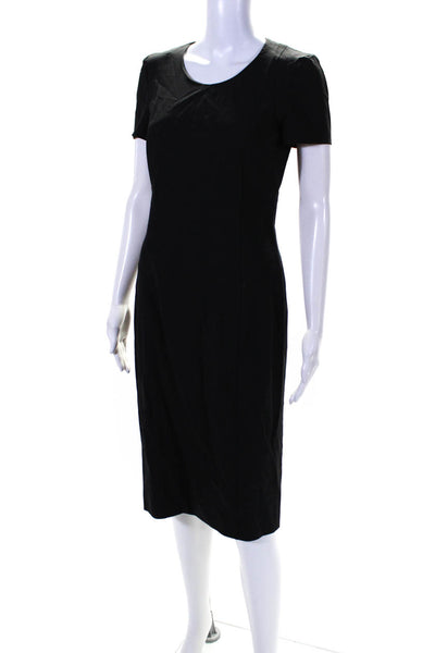 Boss Hugo Boss Womens Wool Scoop Neck Short Sleeve Zip Up Dress Black Size 4