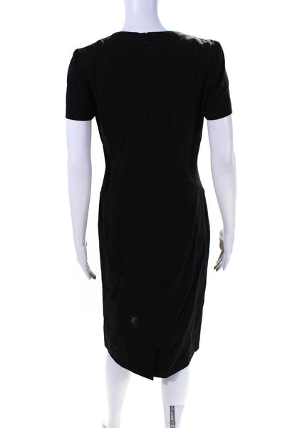 Boss Hugo Boss Womens Wool Scoop Neck Short Sleeve Zip Up Dress Black Size 4