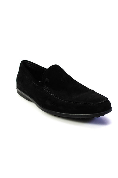 Tods Men's Round Toe Slip-On Suede Leather Loafers Shoe Black Size 8