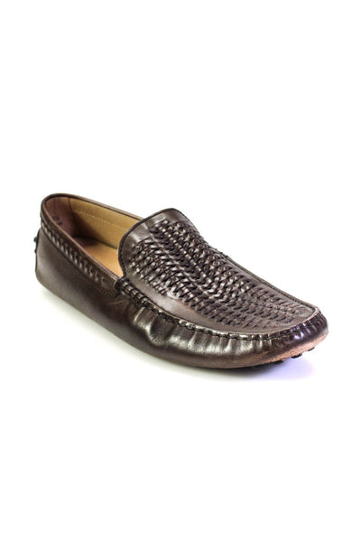 Tods Men's Round Toe Slip-On Textured Leather Loafers Shoe Brown Size 8.5