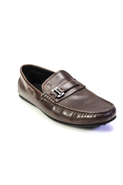 Tods Men's Round Toe Embellish Slip-On Leather Loafers Shoe Brown Size 8