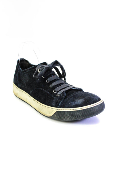 Lanvin Mens Suede Low Top Lace Up Casual Walking Sneakers Navy Blue Size 7