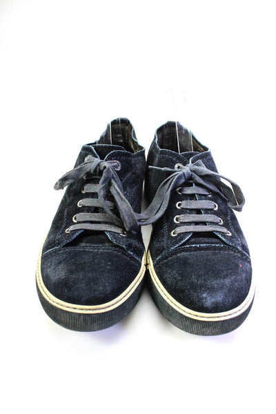 Lanvin Mens Suede Low Top Lace Up Casual Walking Sneakers Navy Blue Size 7