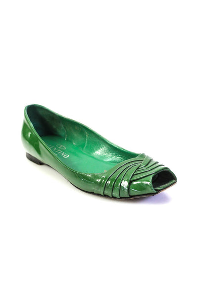 Valentino Garavani Womens Patent Leather Open Toe Flats Green Size 38.5 8.5