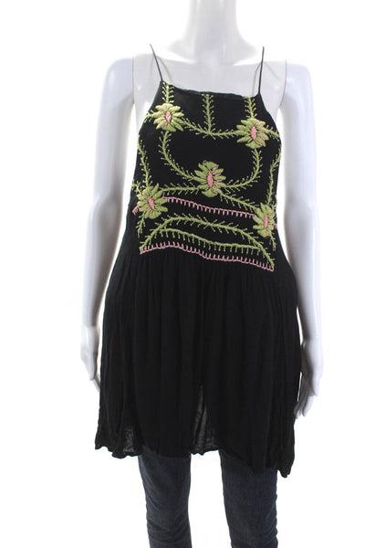 Piper by Townsen Womens Cotton Floral Embroidered Tank Top Blouse Black Size S