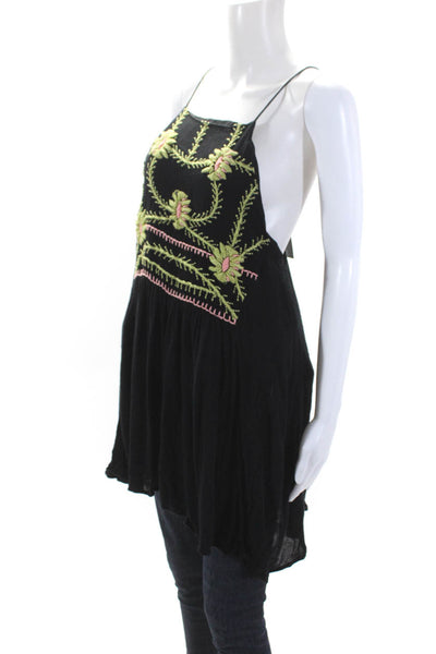 Piper by Townsen Womens Cotton Floral Embroidered Tank Top Blouse Black Size S