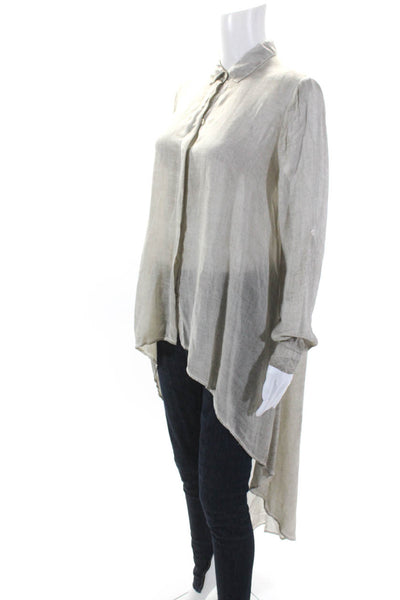 YFB Womens Sheer Gauze Collared Button Up Long Sleeve Blouse Tunic Gray Size S