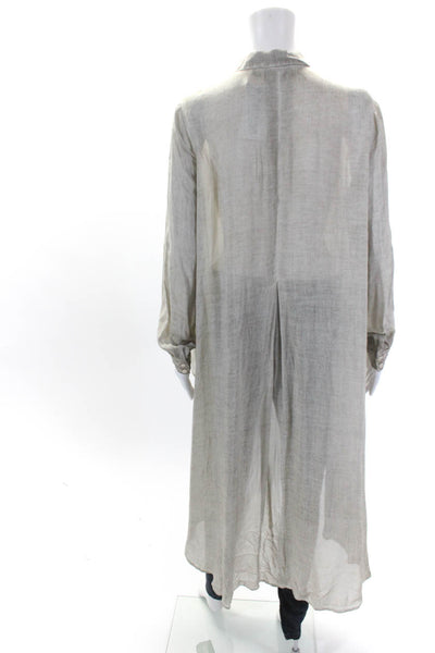 YFB Womens Sheer Gauze Collared Button Up Long Sleeve Blouse Tunic Gray Size S