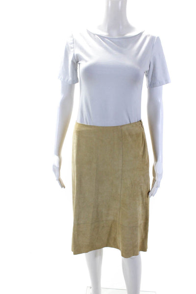 Theory Womens Suede Mid Rise Zip Up Flared Hem Pencil Skirt Yellow Size 2