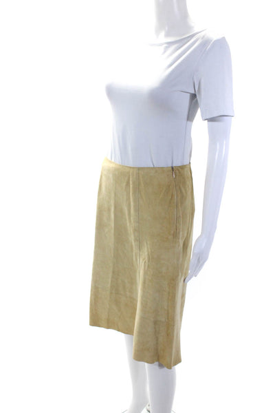 Theory Womens Suede Mid Rise Zip Up Flared Hem Pencil Skirt Yellow Size 2