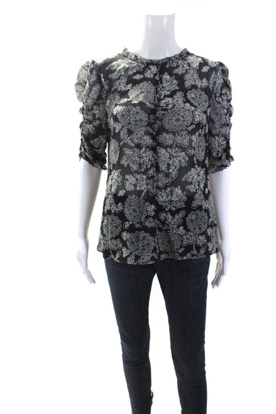 Veronica Beard Womens Silk Chiffon Floral 3/4 Sleeve Blouse Top Black Size 6