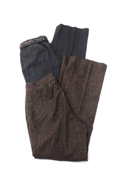 Gray Saks Fifth Avenue Womens Wool Pinstripe Belted Slacks Gray Size 10 8 Lot 2