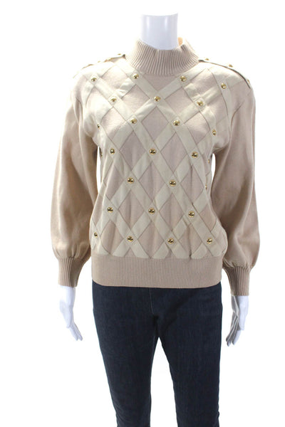St. John Collection By Marie Gray Womens Diamond Mock Neck Sweater Tan Size S