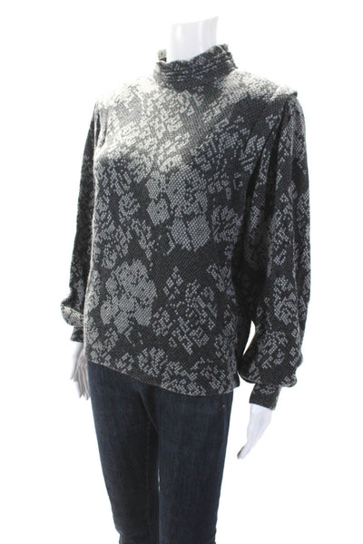 St. John By Marie Gray Womens Floral Cross Stitch Mock Neck Sweater Gray Size 4