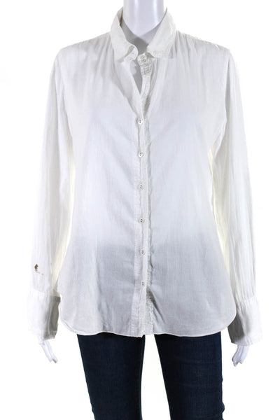 Cino Womens Cotton Collared Buttoned Cuffed Long Sleeve Blouse Top White Size M
