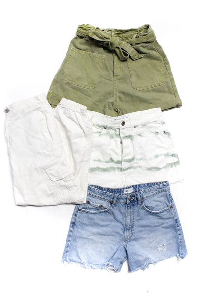 Zara Womens Cotton High Rise Buttoned Belted Shorts Pants Green Size 6 8 Lot 4