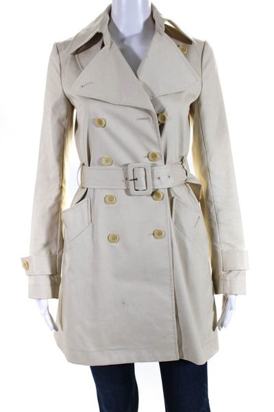 Theory Womens Cotton Blend Belted Double Breasted Longline Jacket Beige Size P