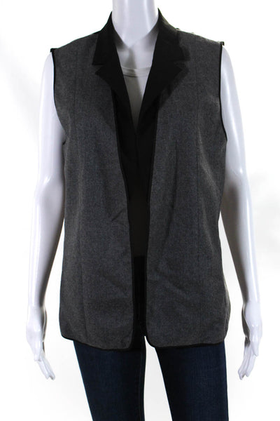 Reed Krakoff Womens Wool Two-Toned Notch Collar Open Front Vest Gray Size 12