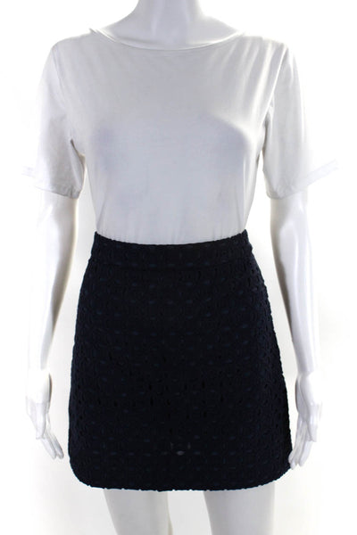 J Crew Womens Lined Cotton Embroidered Zip Up Mini Skirt Navy Size 0 00 Lot 2