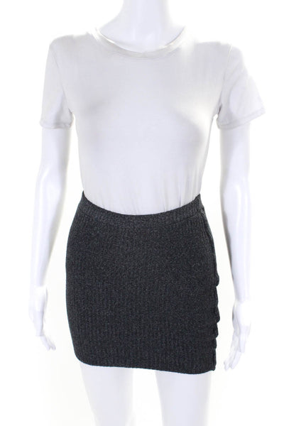 Monrow Womens Ribbed Knit Elastic Waist Mini Pencil Skirt Dark Gray Size XS