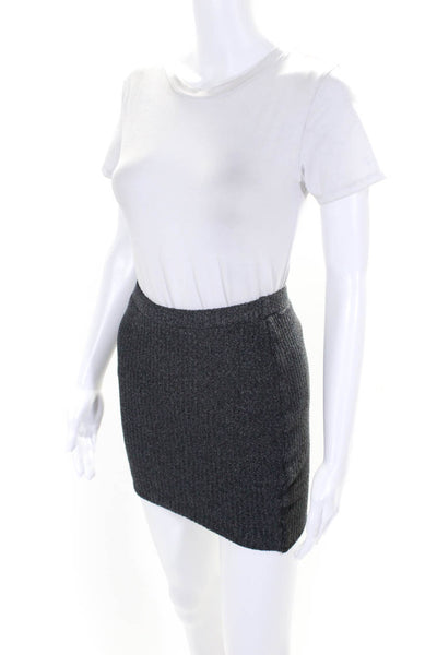 Monrow Womens Ribbed Knit Elastic Waist Mini Pencil Skirt Dark Gray Size XS