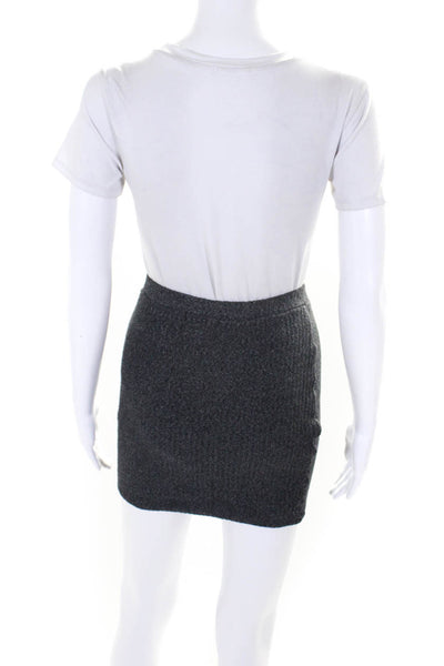 Monrow Womens Ribbed Knit Elastic Waist Mini Pencil Skirt Dark Gray Size XS