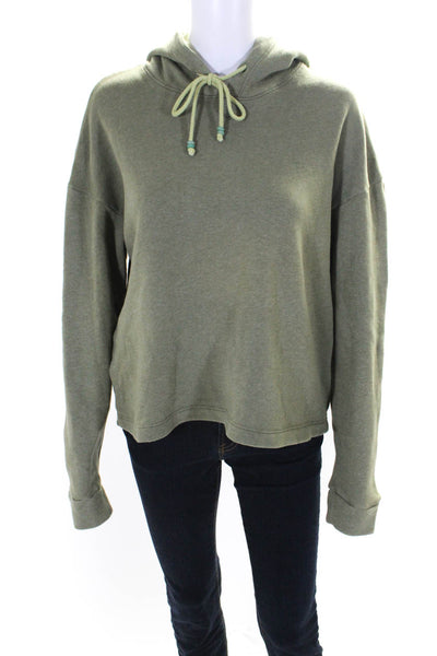 Donni Womens Cropped Long Sleeve Pullover Hoodie Green Size M