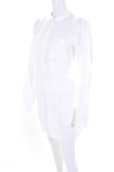 Michael Stars Womens Linen Long Sleeve Button Up Swim Coverup Dress White Size M