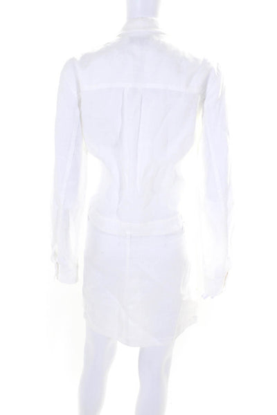 Michael Stars Womens Linen Long Sleeve Button Up Swim Coverup Dress White Size M