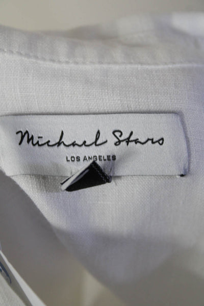 Michael Stars Womens Linen Long Sleeve Button Up Swim Coverup Dress White Size M