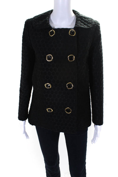 Milly Womens Spotted Collared Long Sleeve Double Breasted Coat Black Size 4