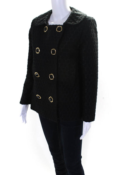 Milly Womens Spotted Collared Long Sleeve Double Breasted Coat Black Size 4