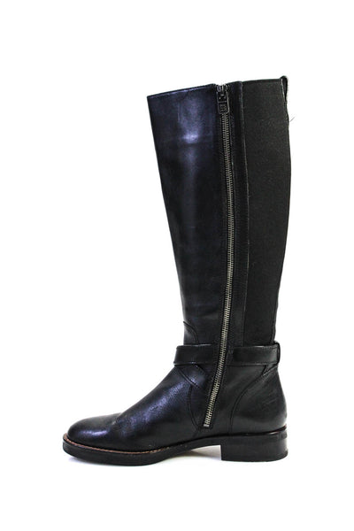 Coach Womens Leather Elastic Knee High Turn Lock Accent Boots Black Size 7.5